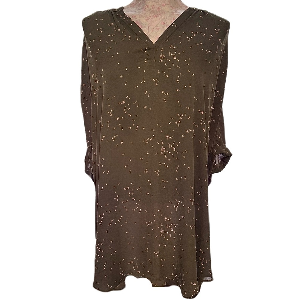 A.N.A A New Approach Women’s V-Neck Olive Green Dandelion Blouse Size‎ XL - Picture 2 of 15